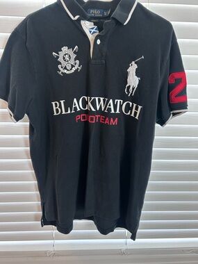 Ralph Lauren Black Blackwatch Polo Team Embroidered Logo Shirt